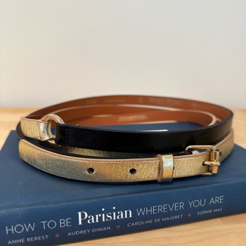 Maison Boinet Black and Gold Leather Belt with Decorative Metal Ring